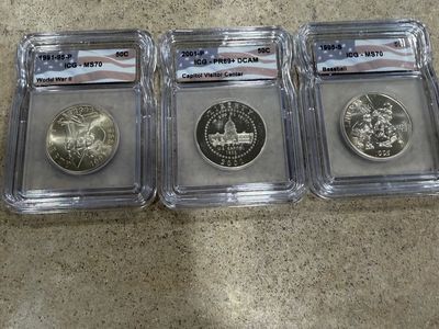 1991-P, 2001-P, 1995-S Commemorative Half Dollars - World War II, Capitol, Baseball ICG Graded