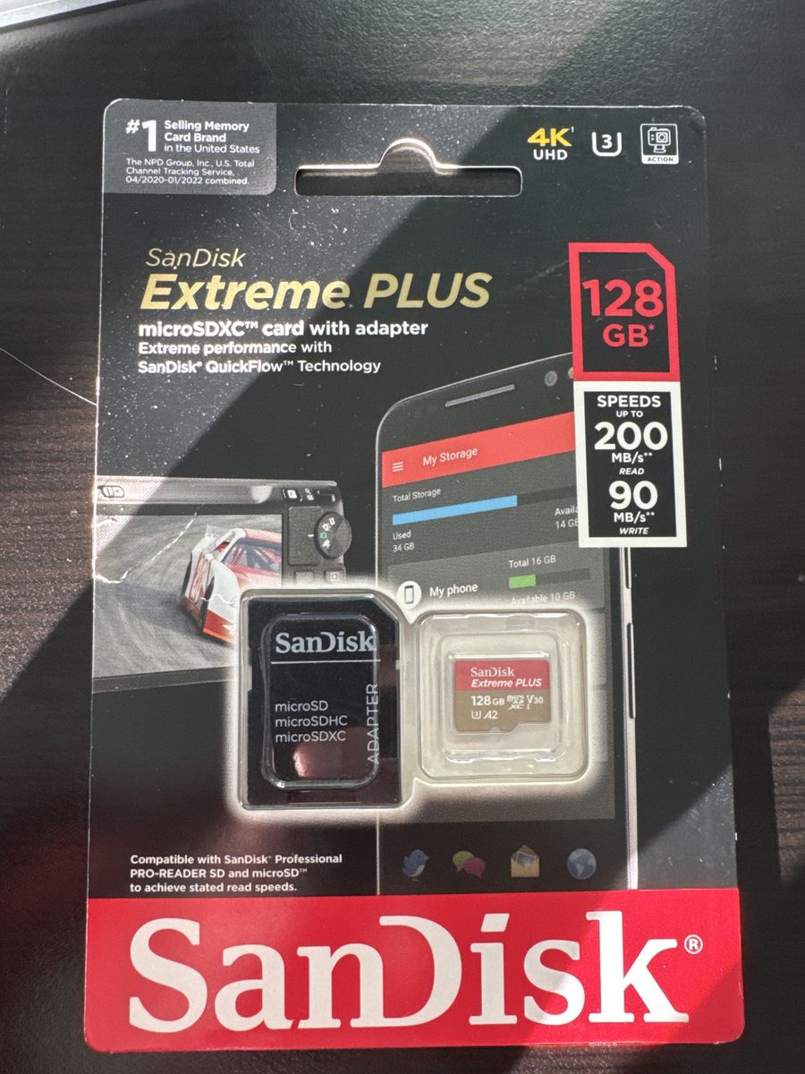 SanDisk Extreme PLUS 128GB microSDXC Card with Adapter - 4K UHD V30 A2 - 200MB/s Read