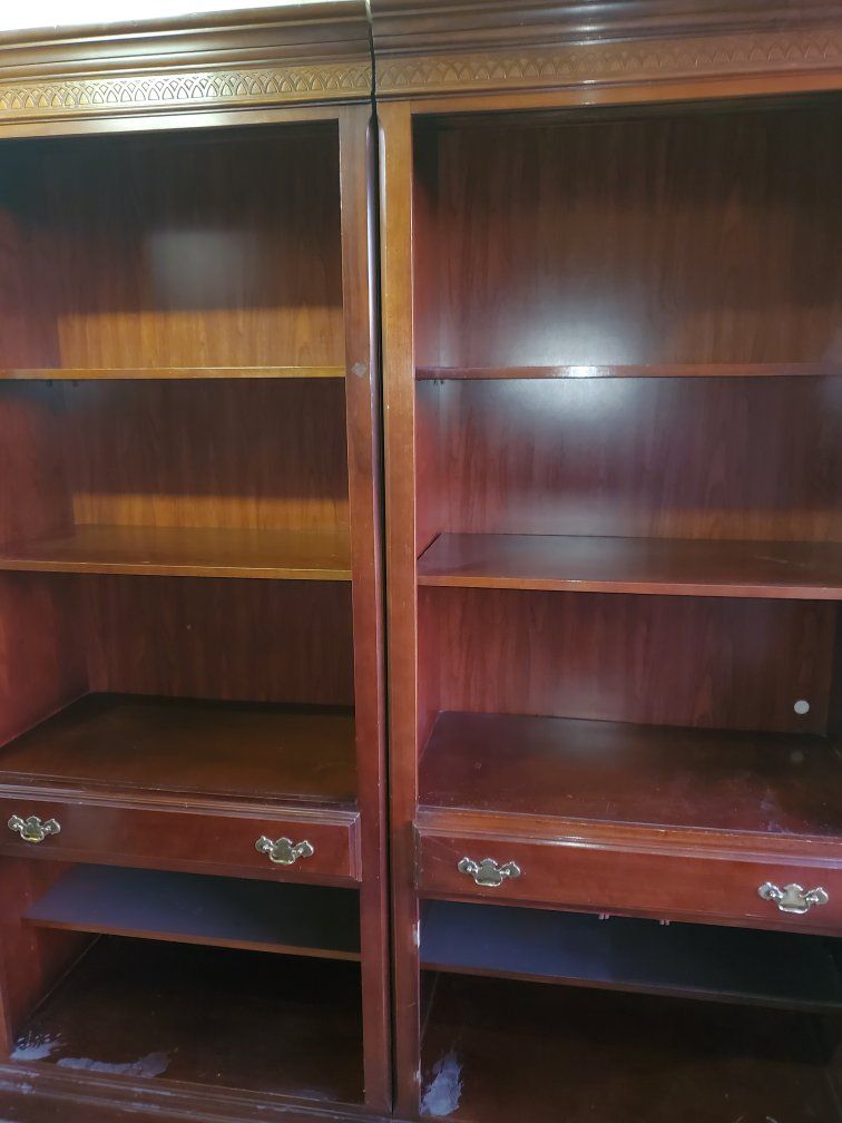 Classic Wood Bookcases with Drawers - Set of Two