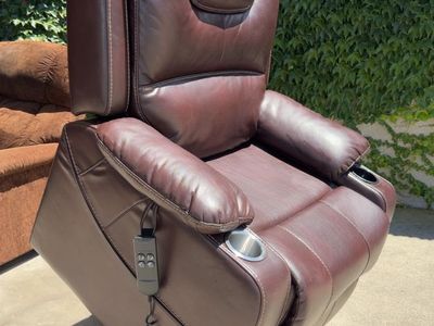 Big and tall power lift recliner dual motor brown leather