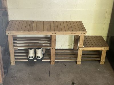 Bamboo Shoe Rack Entryway Bench with Storage Shelves Lk New
