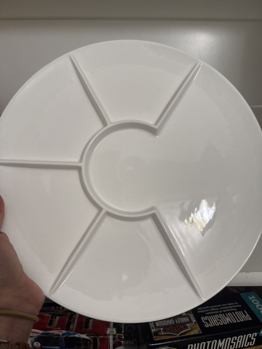 Set of 8 - White Ceramic Sectional Serving Raclette Plates