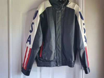 Vintage Leather U.S.A. Patriotic American Flag Bomber Jacket Size 2XL