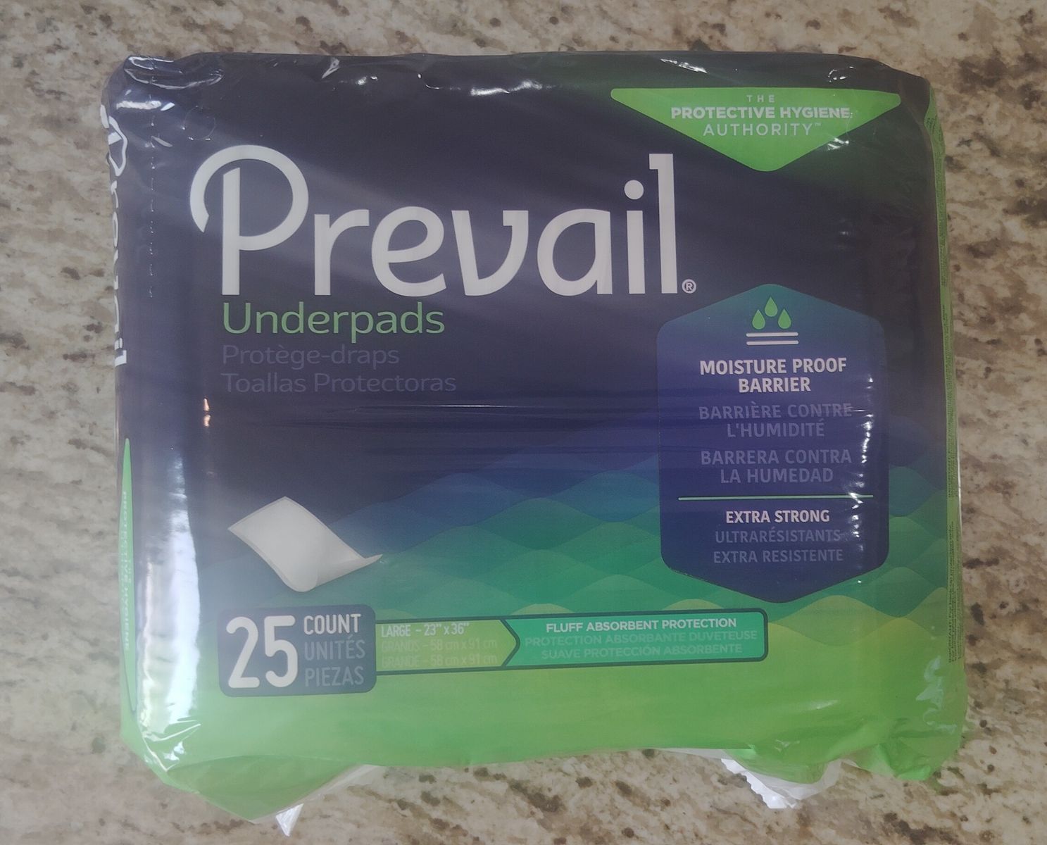 Brand New Prevail Fluff Incontinence Under pads (Size Large 23" - 36") Containing 25 disposable Pads
