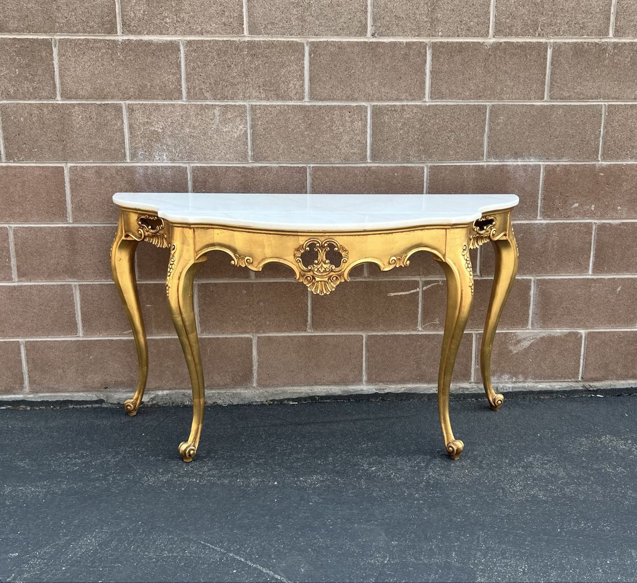 Vintage Gold  Louis XV French Accent Console Table Entry Way Marble Top