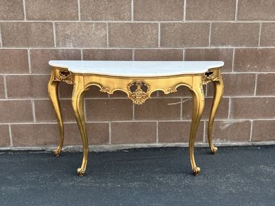 Vintage Gold Louis XV French Accent Console Table Entry Way Marble Top