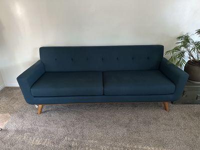 Modern Blue Fabric Sofa with Tufted Back and Wood Legs
