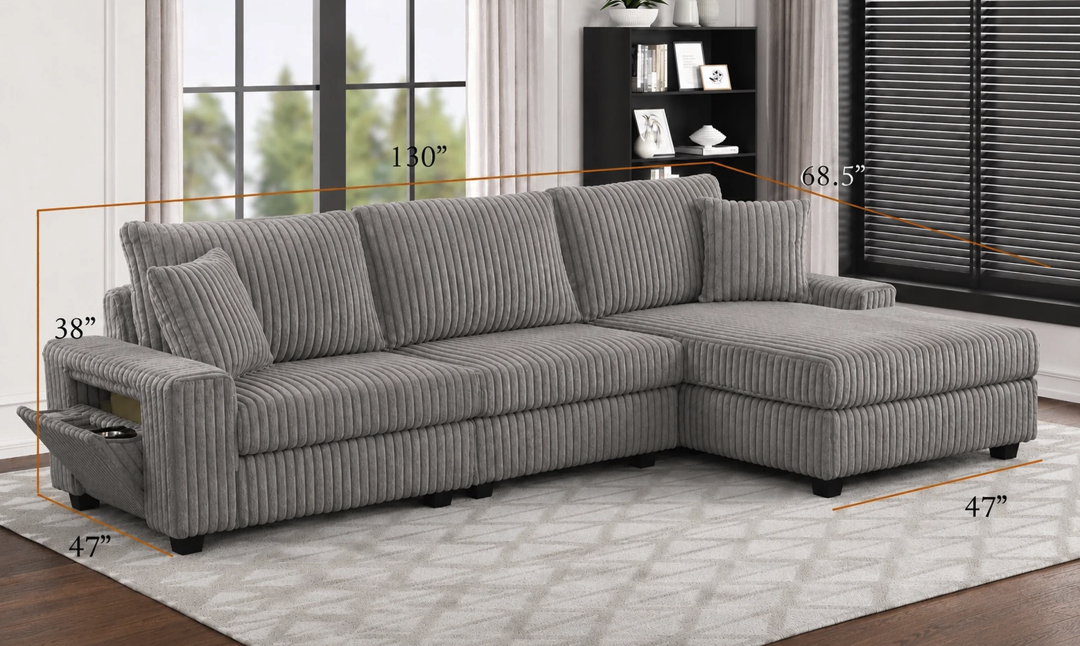 BACK TO SCHOOL HOME REFRESH – LIGHT GRAY 3-PIECE CORDUROY SECTIONAL