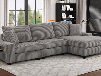 BACK TO SCHOOL HOME REFRESH – LIGHT GRAY 3-PIECE CORDUROY SECTIONAL