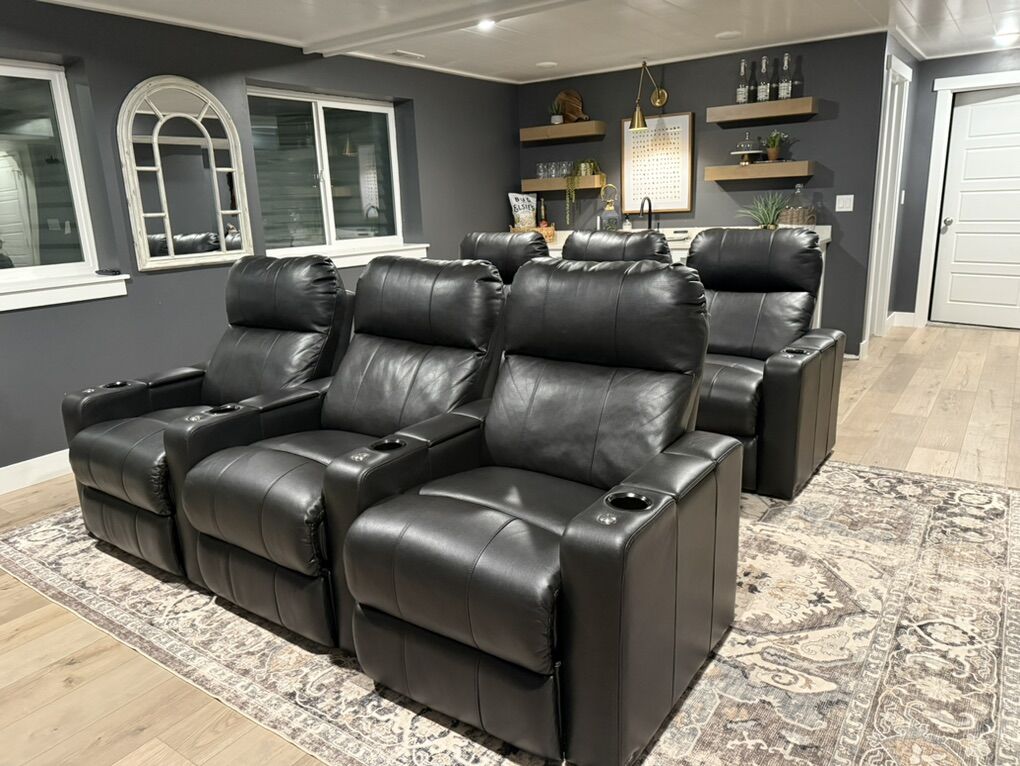 Black Leather RecliningTheater Chairs