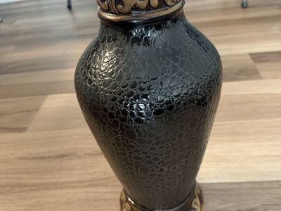 Decorative Black & Gold Textured Ceramic Floor Vase - Ornate Home Decor Accent