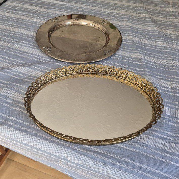 Vintage Metal Trays - Ornate Gold Mirrored & Silver Plated Grape Motif, Set of 2 Serving/Decorative