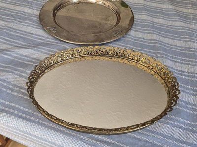 Vintage Metal Trays - Ornate Gold Mirrored & Silver Plated Grape Motif, Set of 2 Serving/Decorative