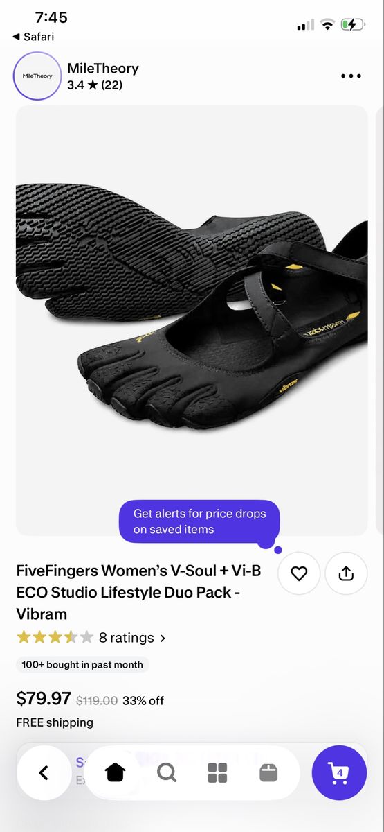 Vibram FiveFingers Women's V-Soul Black Minimalist Fitness Shoes Size 8-8.5