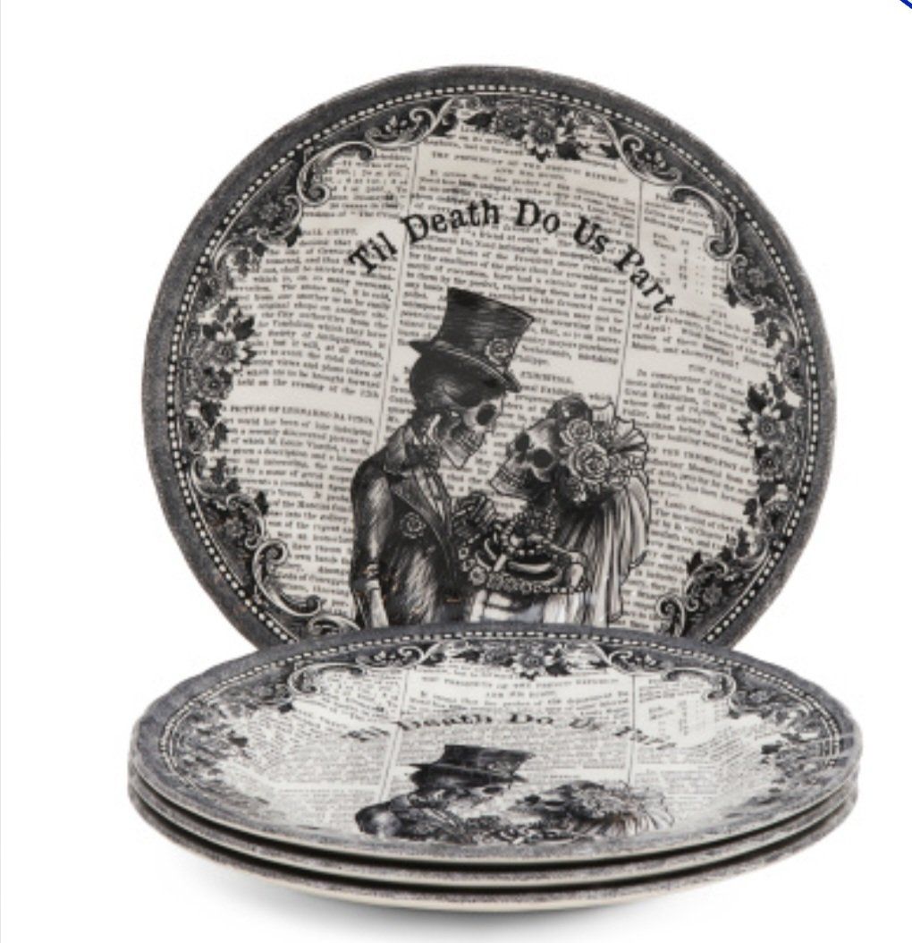 Churchill Halloween Till Death Do Us Part 10.25” Dinner Plates Set of 4