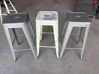 Industrial Metal Bar Stools - Set of 3 (2 Silver, 1 Cream) - Counter/Bar Height, Distressed Finish