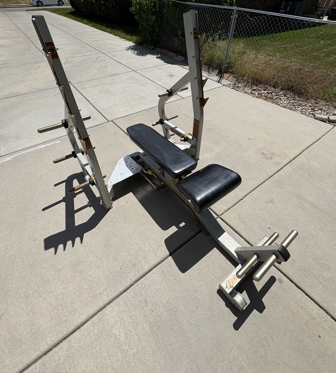 HOIST Commercial 3-Way Olympic Bench w/ Spotter Platform & Weight Storage