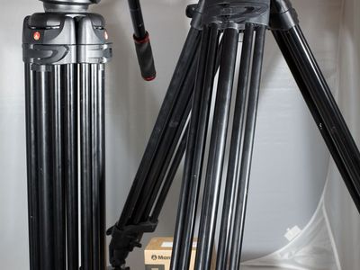 2x Manfrotto Professional Video Tripods w/ Fluid Heads - Available Individually or as Bundle
