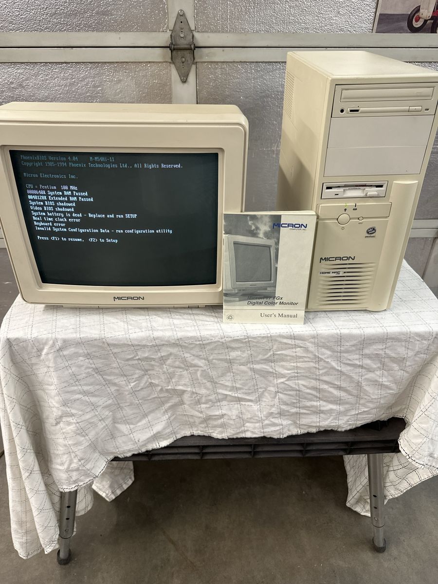Vintage Micron Pentium 100MHz Desktop Computer with CRT Monitor and Manual
