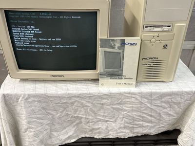 Vintage Micron Pentium 100MHz Desktop Computer with CRT Monitor and Manual