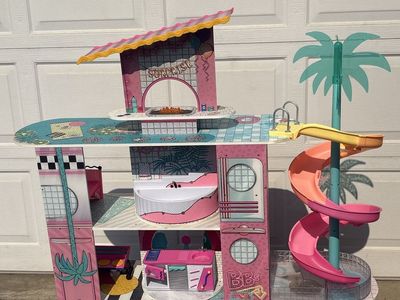L.O.L. Surprise! O.M.G. House of Surprises 4-Ft Wooden Dollhouse w/ Pool & Slide