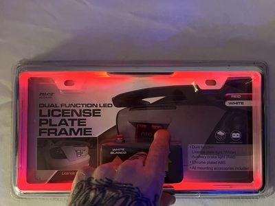 Brand-New Dual Function LED License Plate Frame - White & Red Lights, Chrome ABS