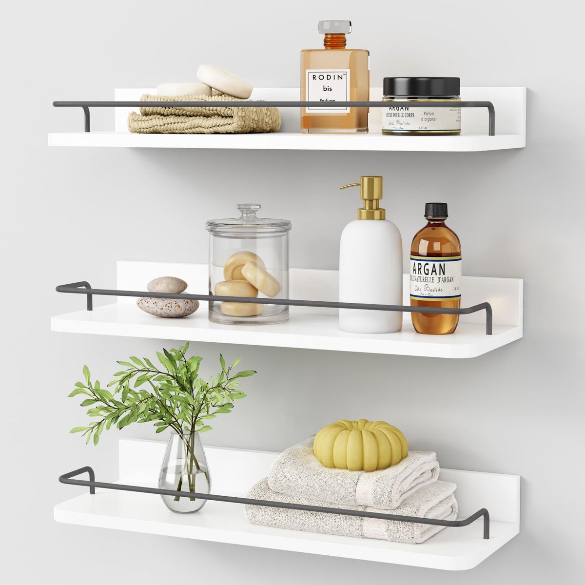 New White Floating Shelves Bathroom Shelves Over Toilet Set of 3, Bathroom Organizers