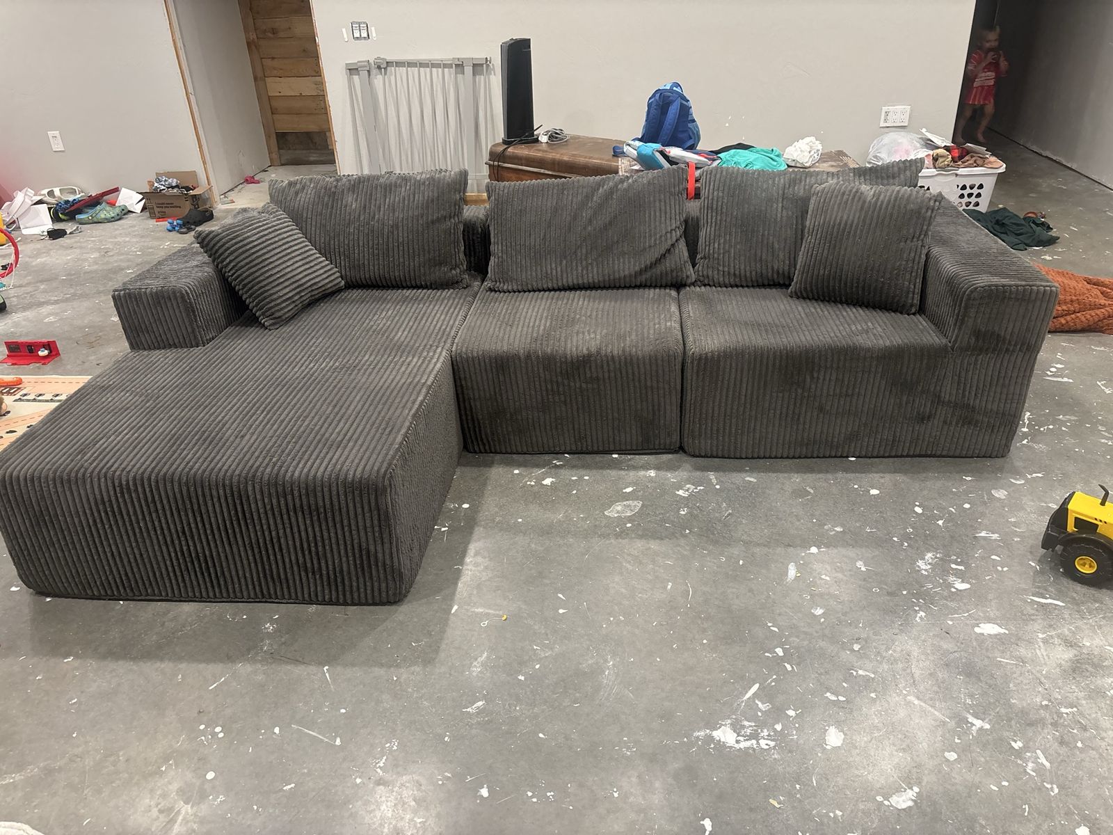 Boneless Gray Corduroy Sectional Sofa