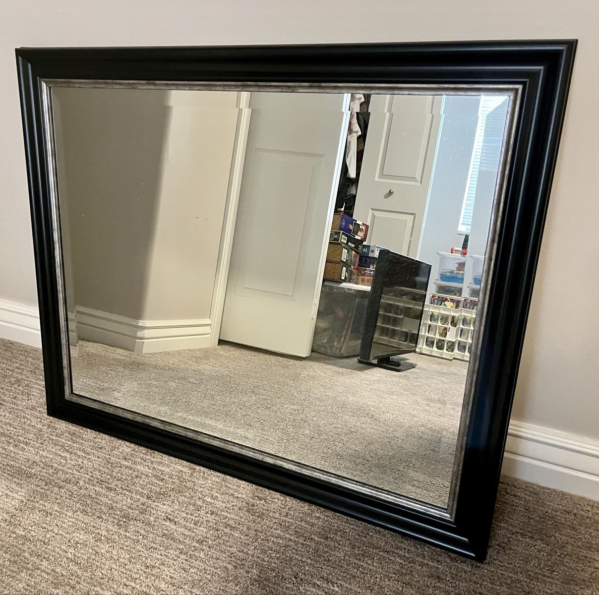 Large Rectangular Black and Silver Framed Wall Mirror
