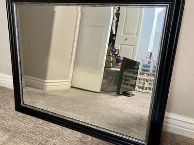 Large Rectangular Black and Silver Framed Wall Mirror