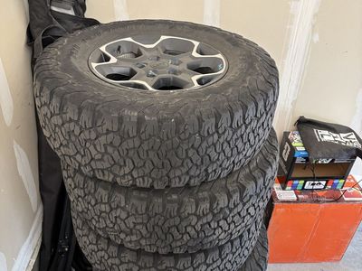 Set of 5 BFGoodrich All-Terrain T/A KO2 285/70R17 Tires on Jeep Rubicon Wheels
