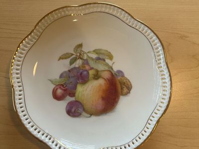 Set of -5- Schumann Arzberg of Germany decorative fruit plates with plate hangars.