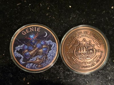 5 oz Copper Genie Liberia Colorized in Capsule (X's 2)
