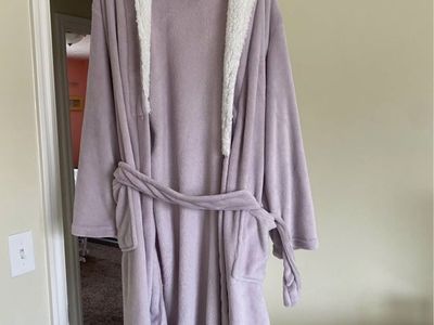 Women's Plush Purple Bathrobe with Sherpa Trim Hood - One Size