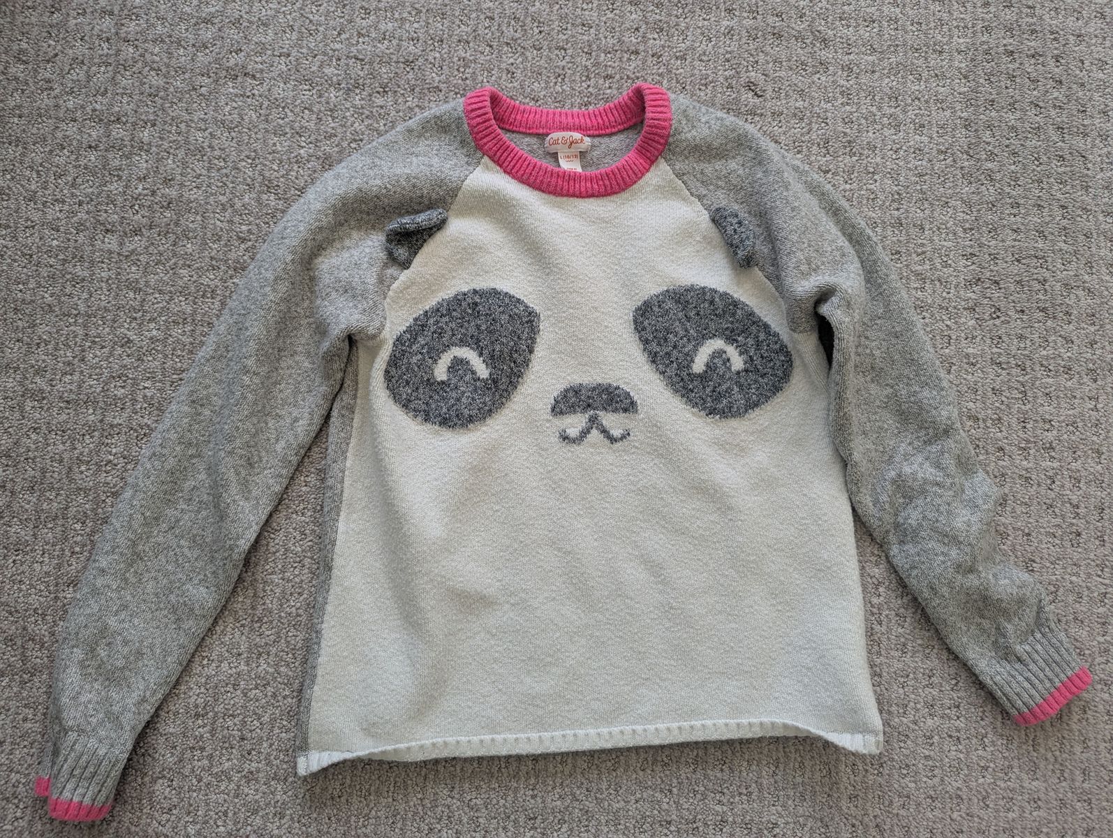 Girls Cat & Jack panda face sweater, size L (10/12)