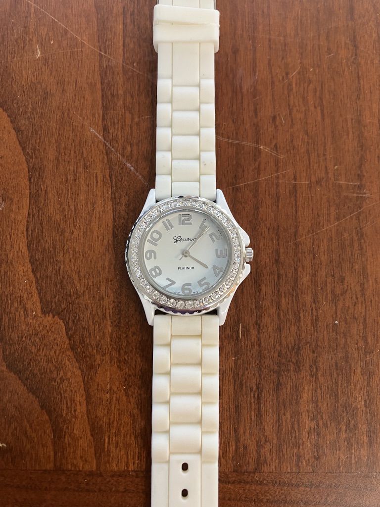 Geneva Platinum Lady's Watch - White Woven