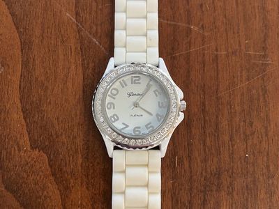 Geneva Platinum Lady's Watch - White Woven