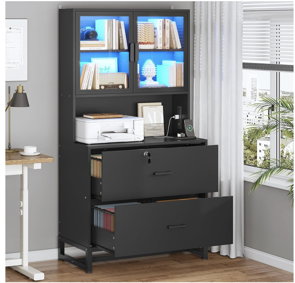 File Cabinet with 2 drawers, a Lock, Charging Station and Bookshelf (I have two!)