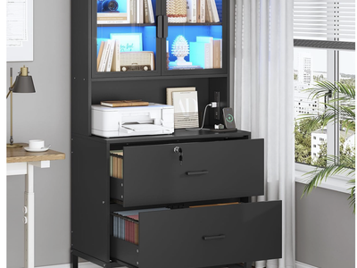 File Cabinet with 2 drawers, a Lock, Charging Station and Bookshelf (I have two!)