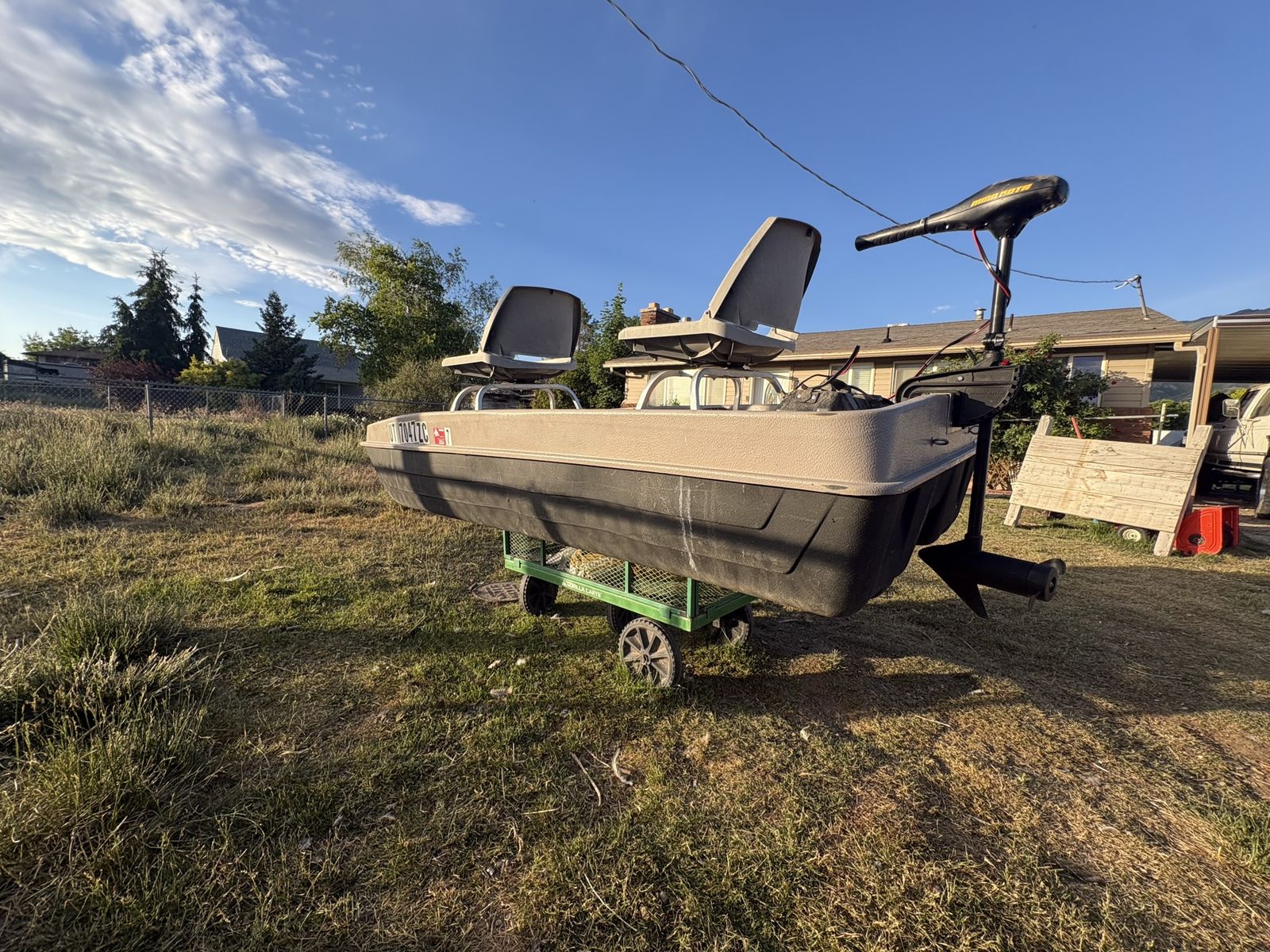 Pond prowler with trolling motor/battery setup