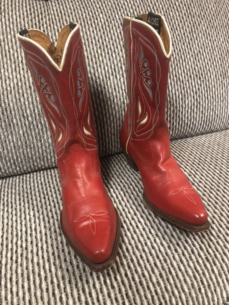 ACME red Leather Vintage Cowgirl Boots