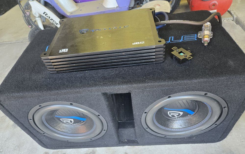Rockville dB12 2400W Peak 2-Channel Car Stereo Amplifier & Dual 10" Subwoofer Enclosure