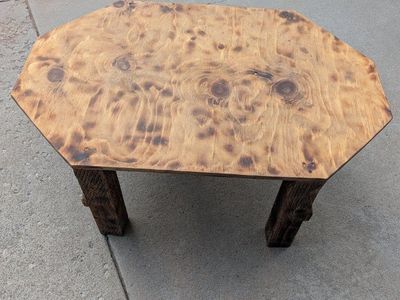 Handmade Rustic Wooden Coffee Table with Torch-Finished Top and Sturdy Legs