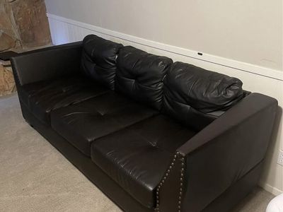 Black Leatherette 3-Seater Sofa with Nailhead Trim - Modern/Traditional Style Couch