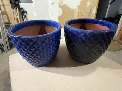 Terra-Cotta Flower Pot With Blue Glaze – 14 Inches