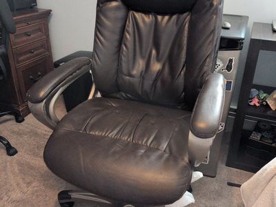 Used Brown Faux Leather Swivel Office Chair with Armrests