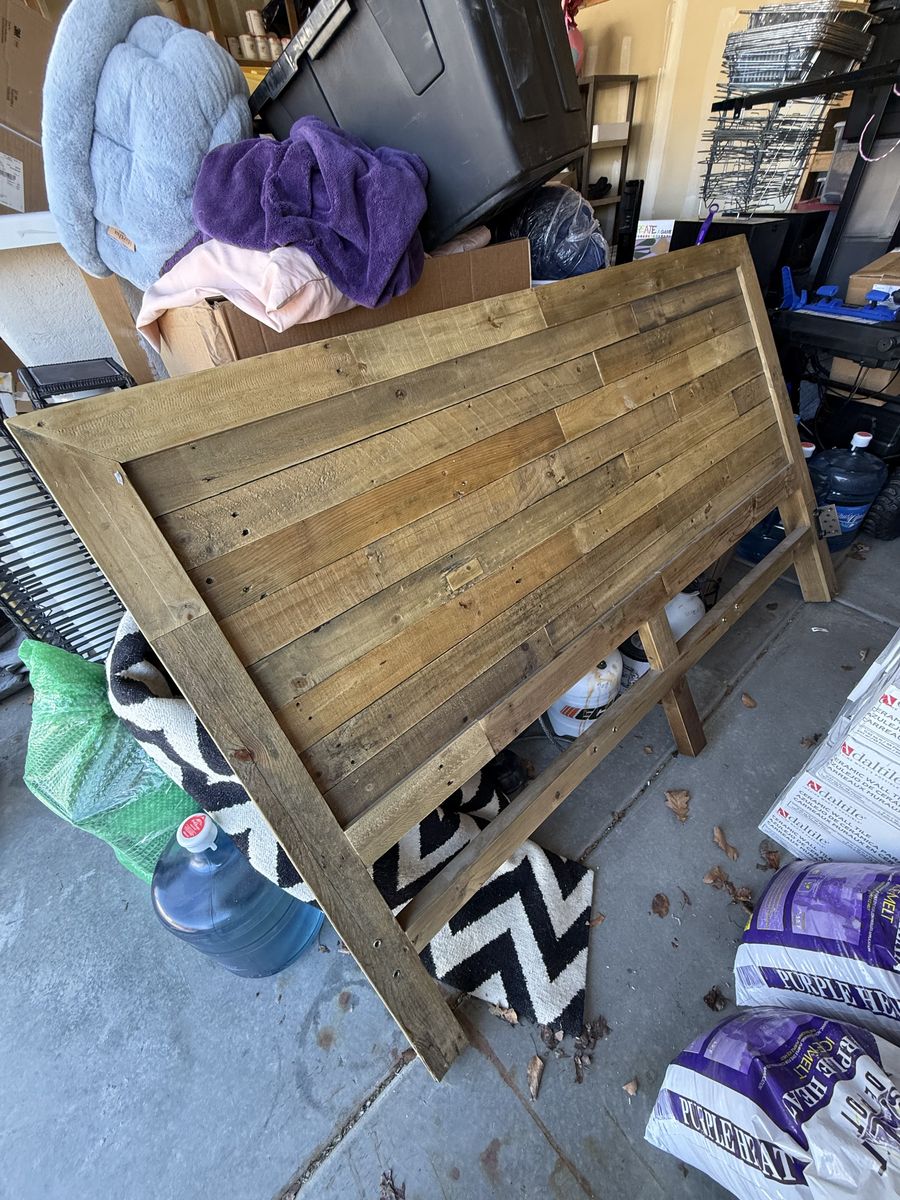 King Size Rustic Wood Headboard + Slats