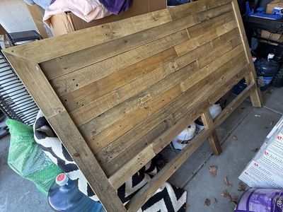 King Size Rustic Wood Headboard + Slats