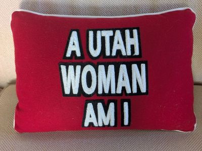 A Utah Woman Am I Red Lumbar/ Decorative Pillow with White Piping. NWT - one flaw