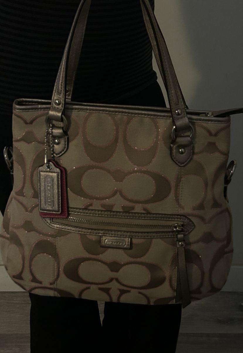 Coach Signature C Metallic Khaki and Pink handbag Purse